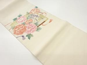 綴れ檜扇に牡丹模様織出し名古屋帯